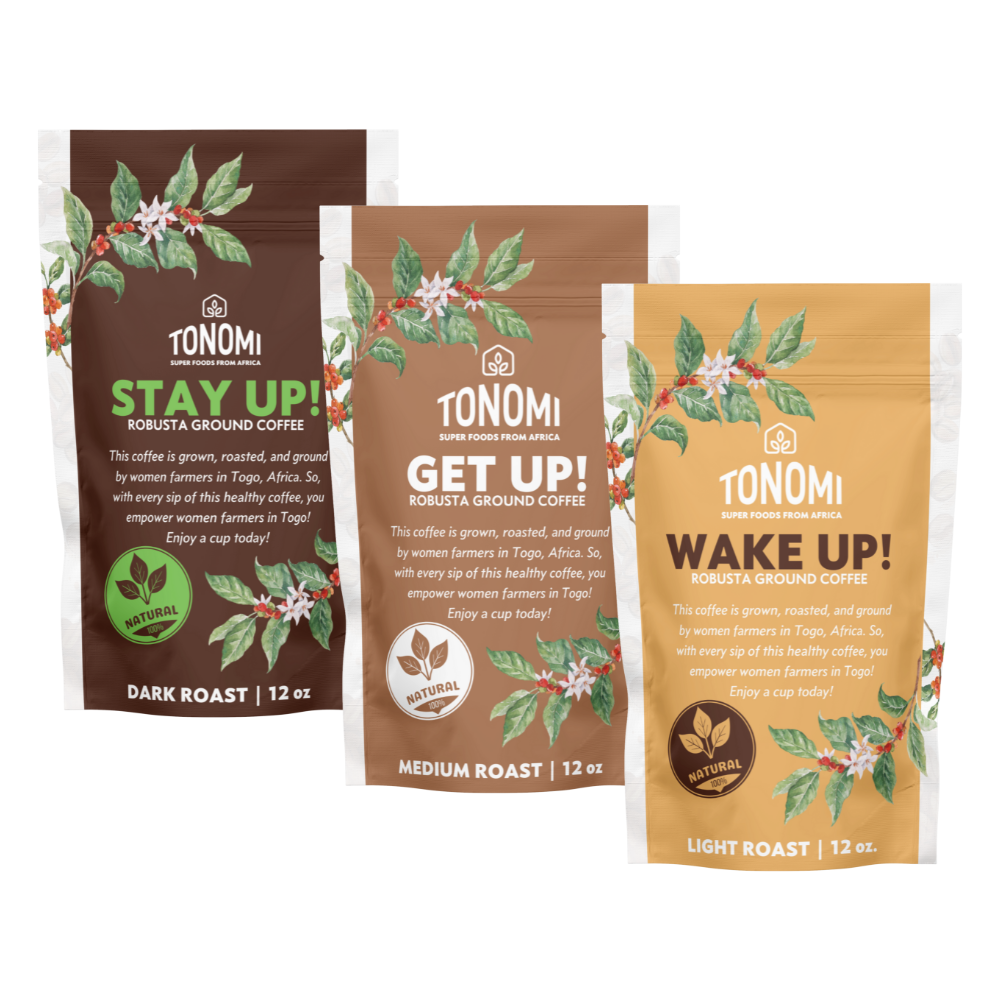 Tonomi’s Premium Light, Medium & Dark Roast Ground Coffee | Pack of 3