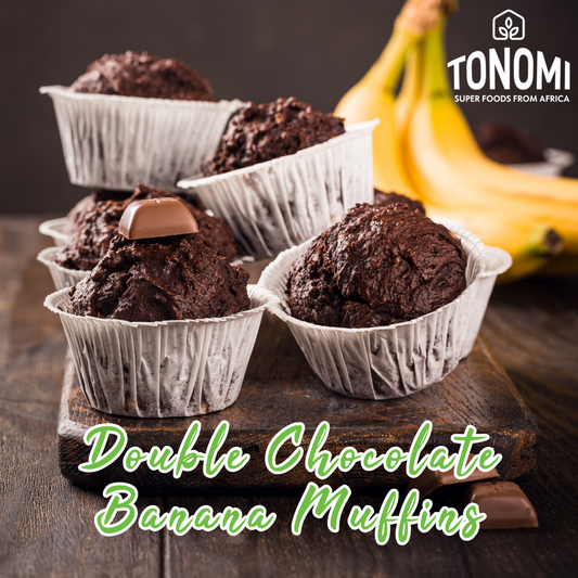 Tonomi Super Foods - Decadent Double Chocolate Banana Muffins with Tonomi's Banana Flour